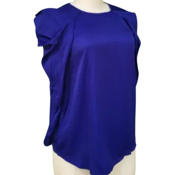 Zara Satin Effect Pleated Puff Shoulder Glossy  Blouse | XS | Royal Blue/Purple - Picture 10 of 16